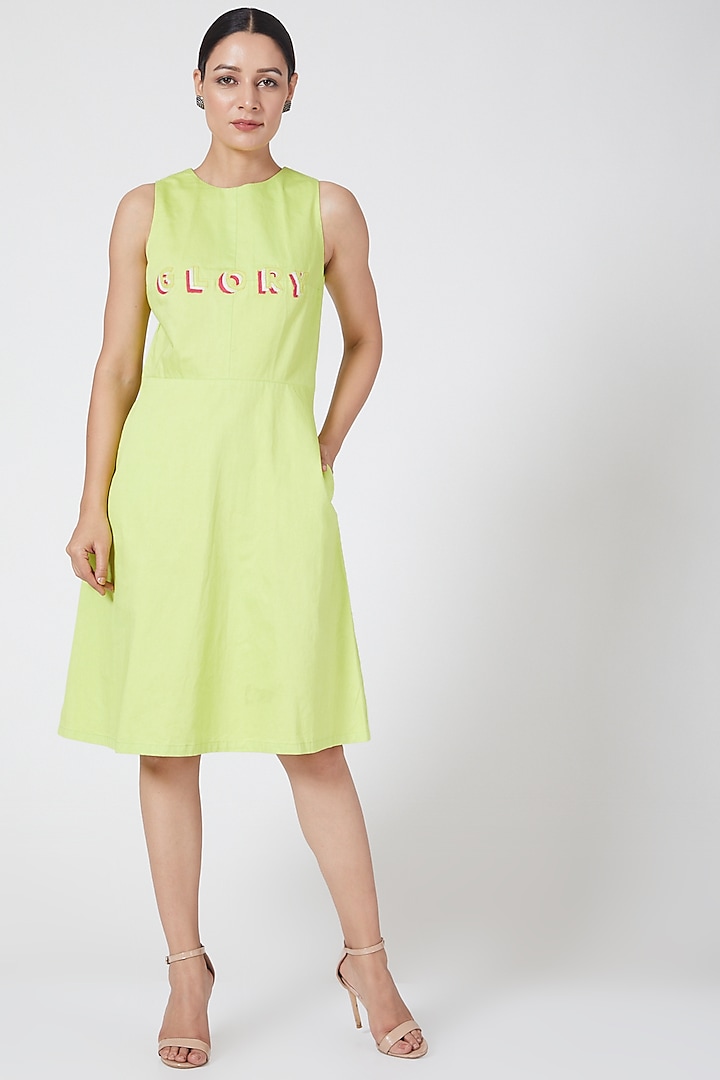 Acid Green Embroidered Dress by Three Piece Company