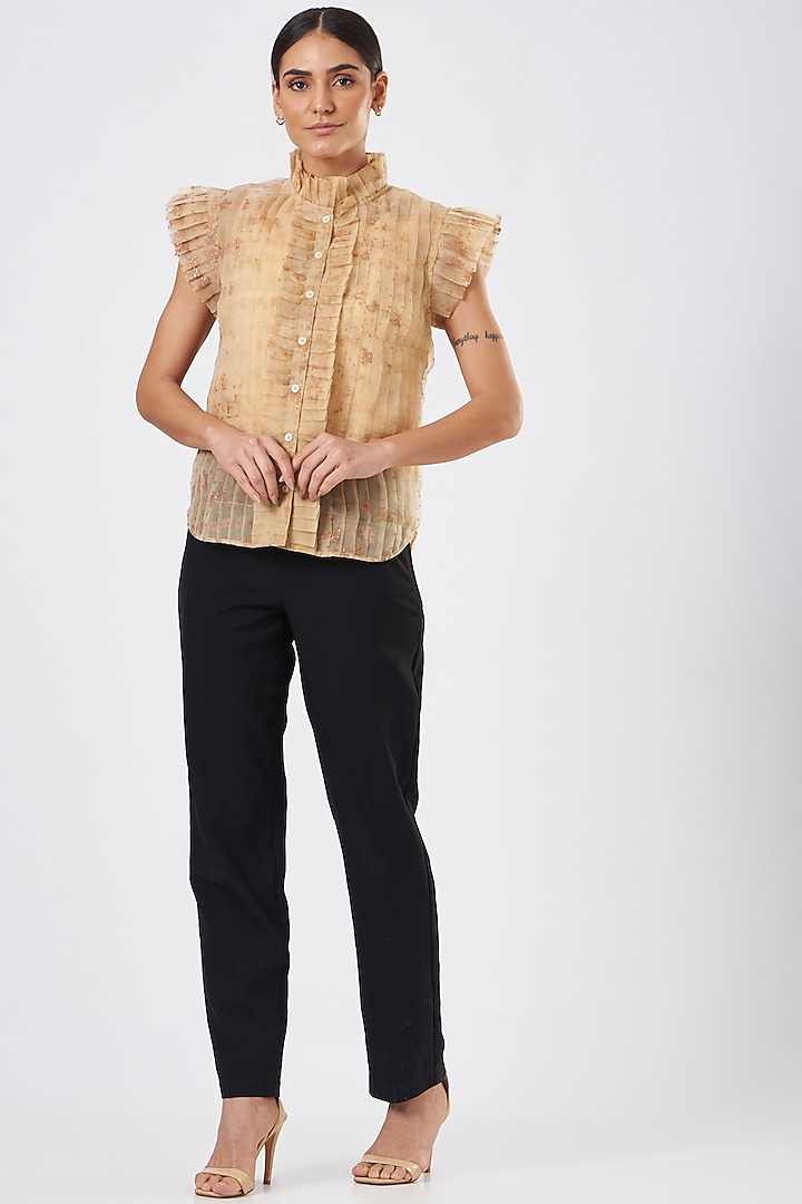 Beige Organza Top by Three Piece Company at Pernia's Pop Up Shop