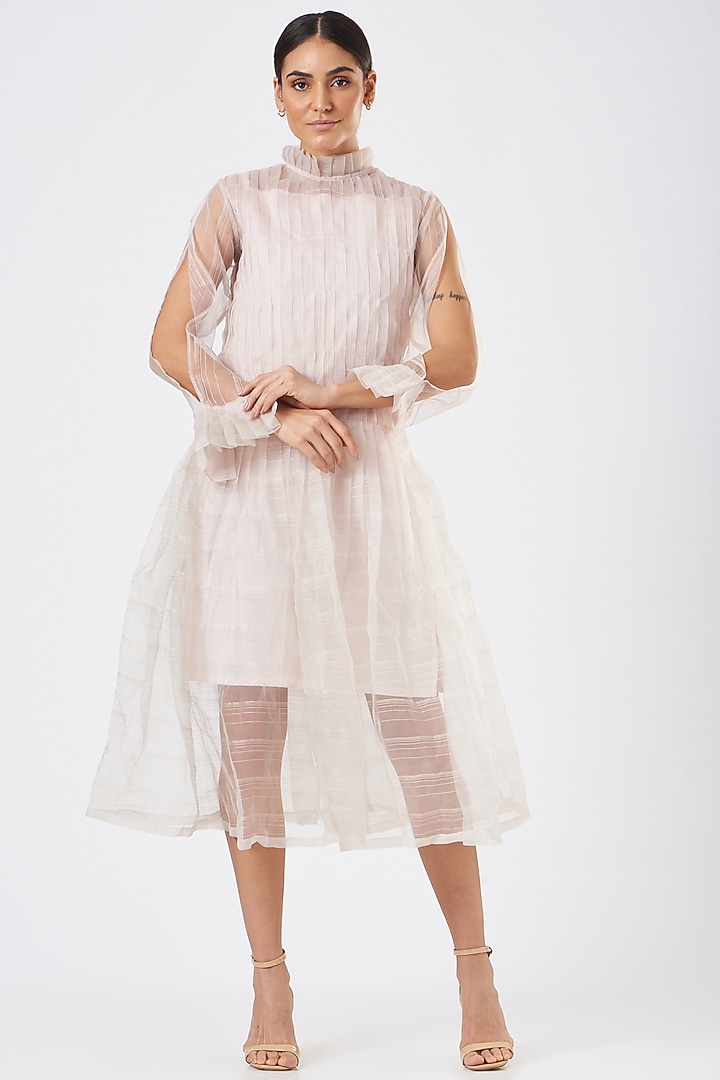 Blush Pink Organza Midi Vacation Dress by Three Piece Company at Pernia's Pop Up Shop