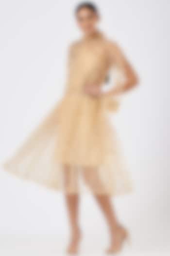 Beige Organza Pleated Summer Dress by Three Piece Company at Pernia's Pop Up Shop