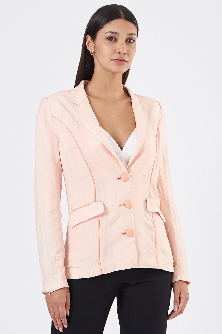 Light Peach Rayon Polyester Blazer by Three Piece Company at Pernia's Pop Up Shop