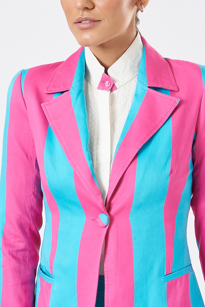 Pink & Blue Cotton Satin Blazer by Three Piece Company at Pernia's Pop Up Shop