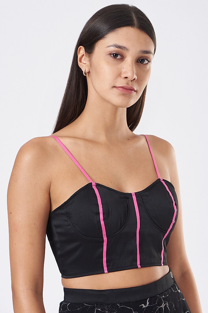 Black Cotton Satin Bralette by Three Piece Company at Pernia's Pop Up Shop