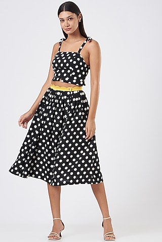 Black Printed Midi Skirt by Three Piece Company
