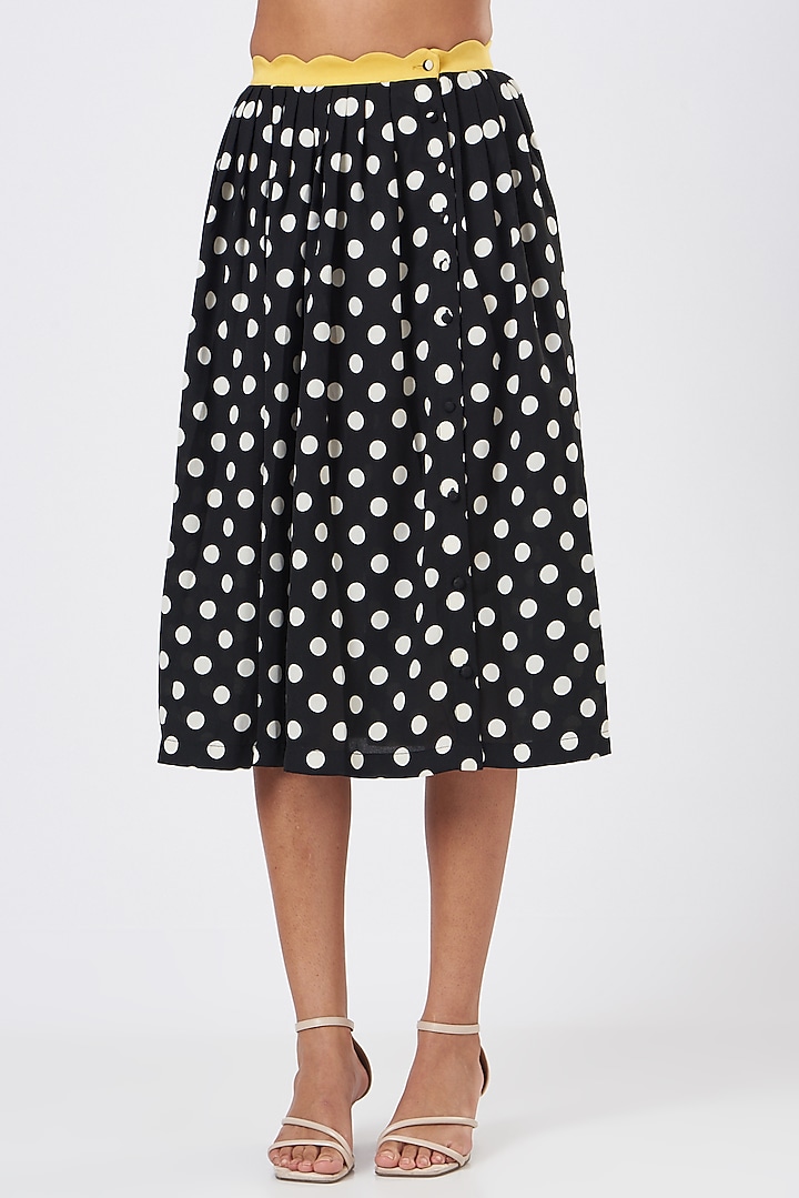 Black Printed Midi Skirt by Three Piece Company at Pernia's Pop Up Shop