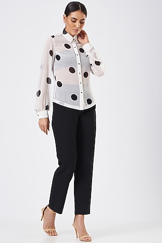 White Polka Dot Printed Shirt by Three Piece Company