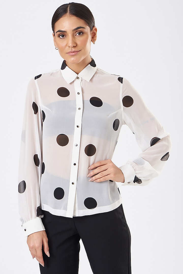 White Polka Dot Printed Shirt by Three Piece Company at Pernia's Pop Up Shop