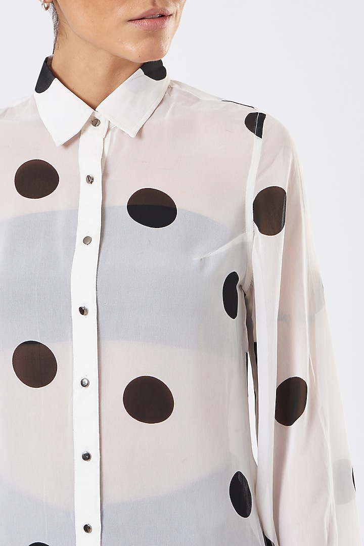 White Polka Dot Printed Shirt by Three Piece Company at Pernia's Pop Up Shop