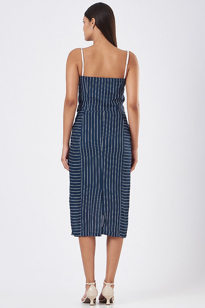 Navy Blue Rayon Printed Summer Dress by Three Piece Company at Pernia's Pop Up Shop
