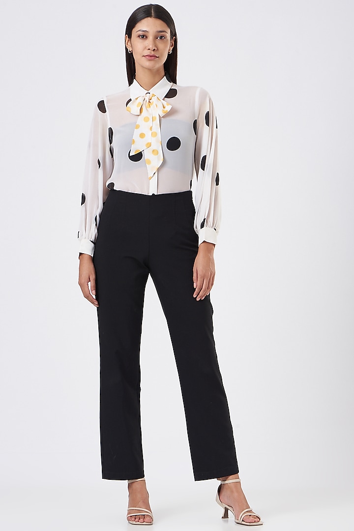 White Polyester Georgette Shirt by Three Piece Company