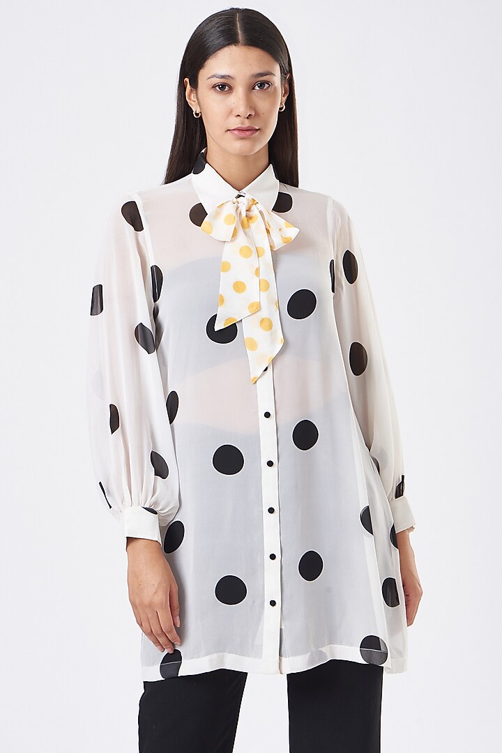 White Polyester Georgette Shirt by Three Piece Company at Pernia's Pop Up Shop