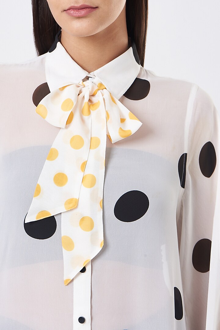 White Polyester Georgette Shirt by Three Piece Company at Pernia's Pop Up Shop