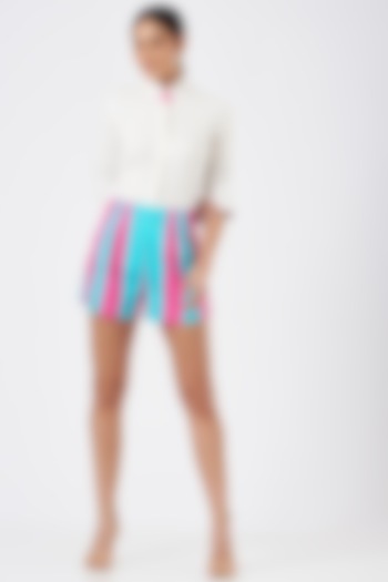 Pink & Blue Striped Shorts by Three Piece Company
