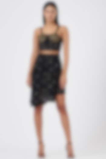 Black Floral Printed Skirt by Three Piece Company at Pernia's Pop Up Shop