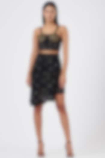 Black Floral Printed Skirt by Three Piece Company
