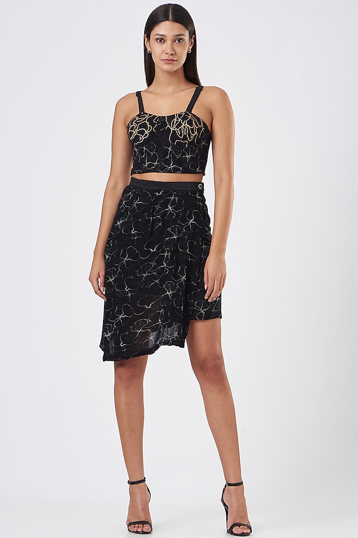 Black Floral Printed Skirt by Three Piece Company