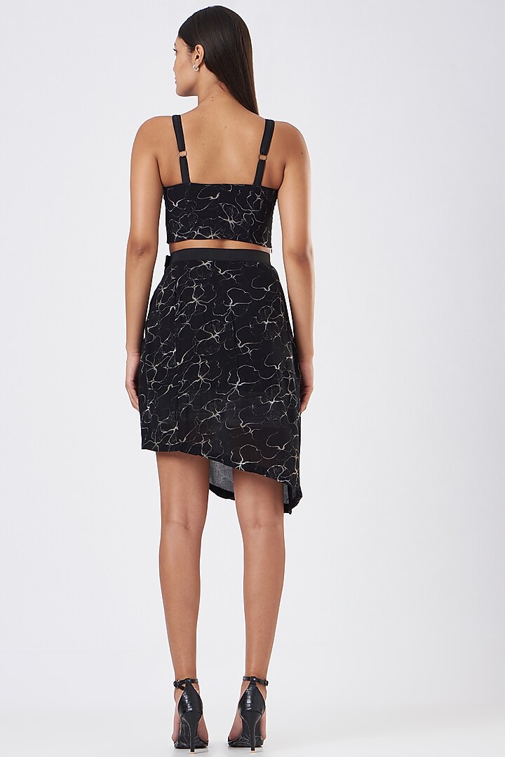 Black Floral Printed Skirt by Three Piece Company at Pernia's Pop Up Shop