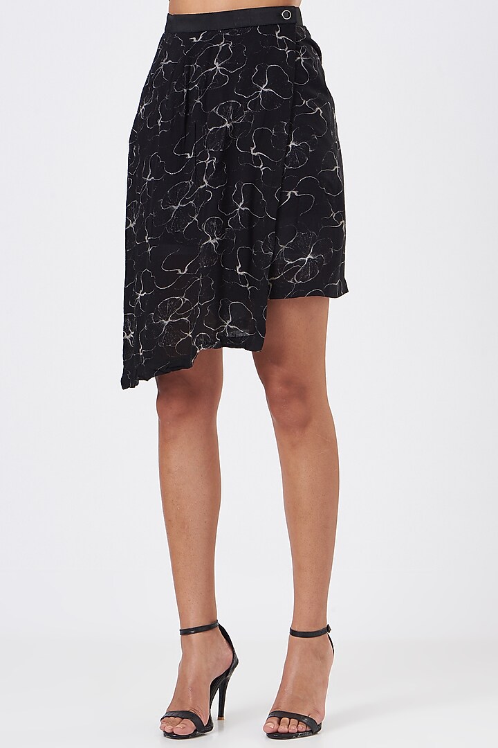 Black Floral Printed Skirt by Three Piece Company at Pernia's Pop Up Shop