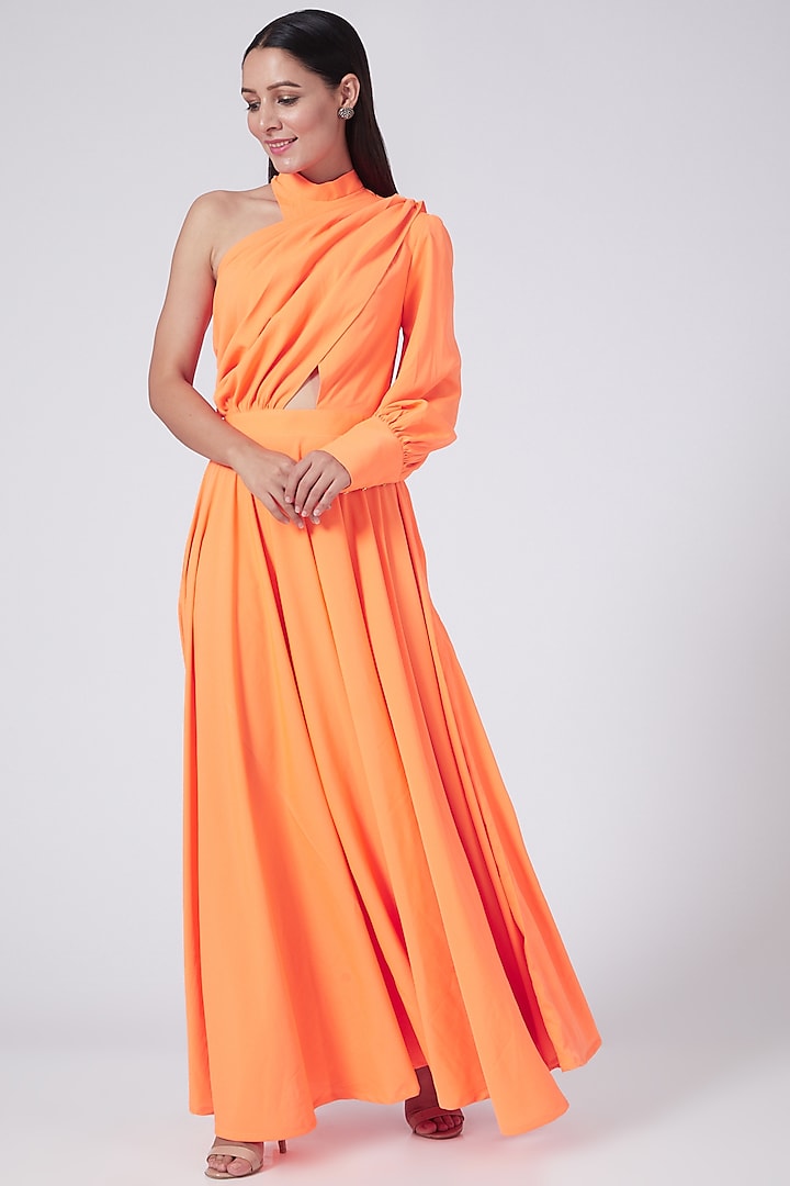 Orange One Shoulder Dress by Three Piece Company