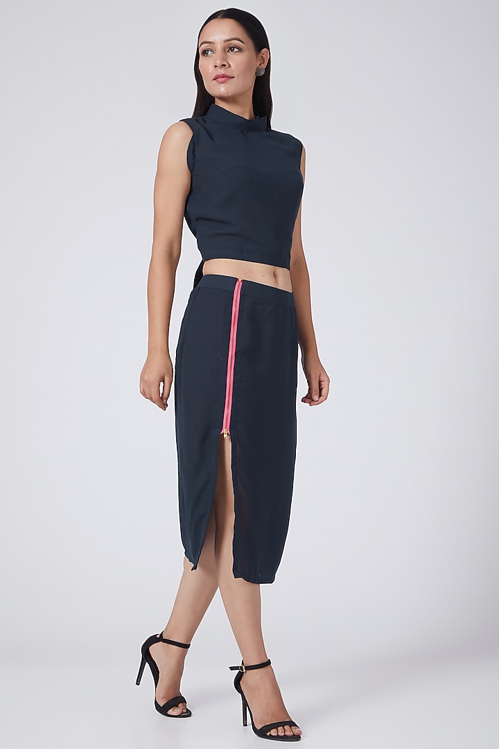Midnight Blue Tie-Up Crop Top by Three Piece Company at Pernia's Pop Up Shop