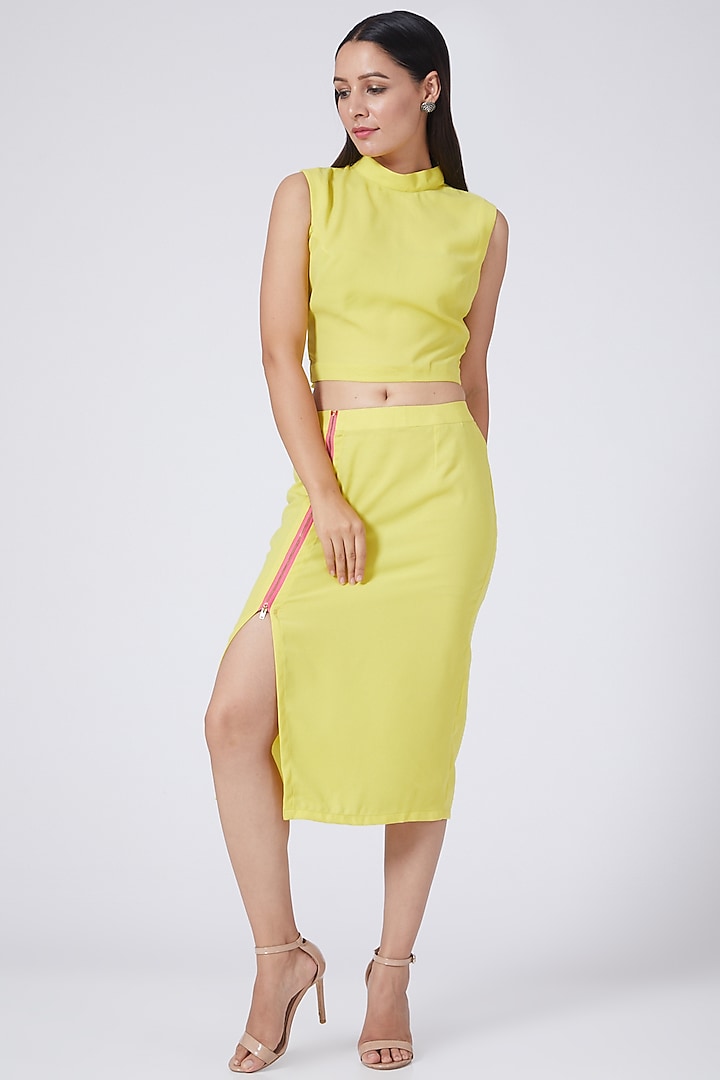 Yellow Tie-Up Crop Top by Three Piece Company