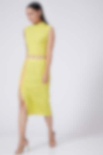 Yellow Pencil Skirt With Slit by Three Piece Company
