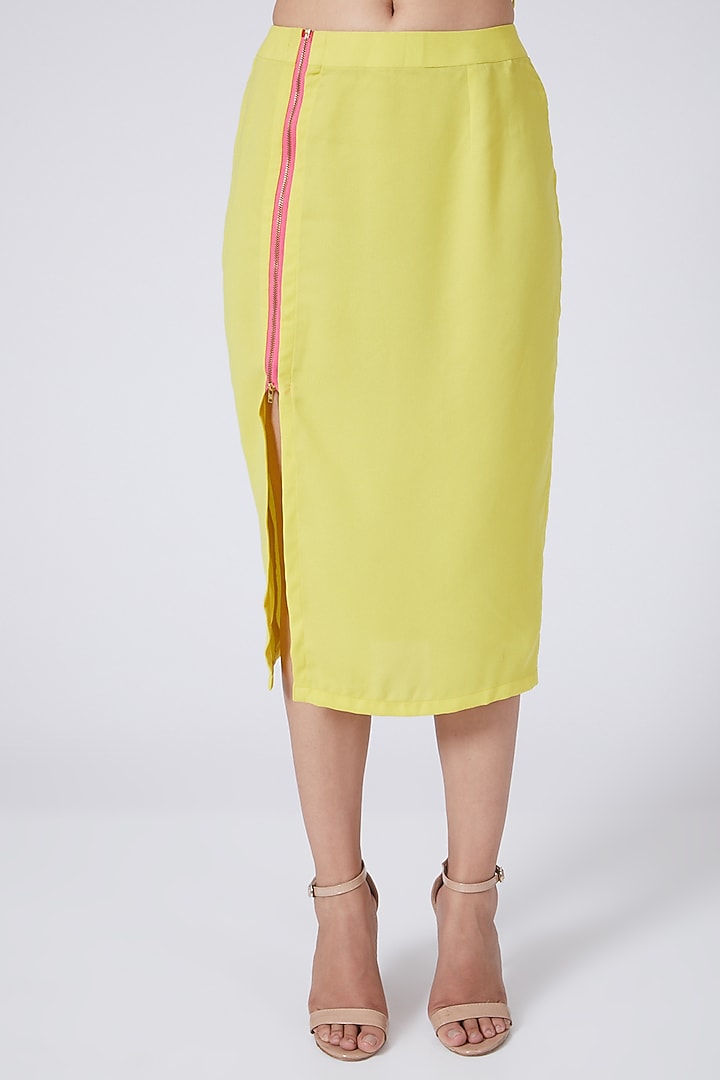 Yellow Pencil Skirt With Slit by Three Piece Company at Pernia's Pop Up Shop