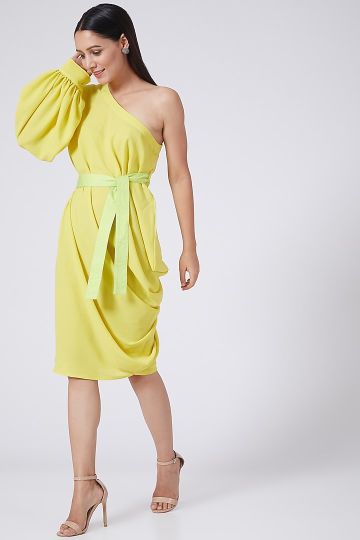 Yellow One Shoulder Dress by Three Piece Company