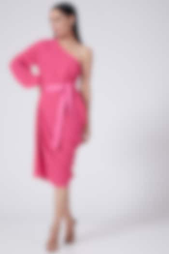 Pink One Shoulder Dress With Tie-Up by Three Piece Company at Pernia's Pop Up Shop