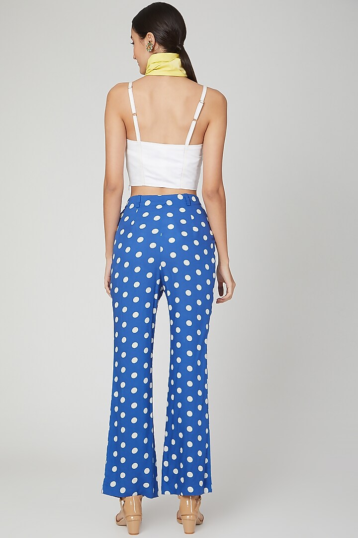 Blue & White Polka Dots Printed Trousers by Three Piece Company at Pernia's Pop Up Shop