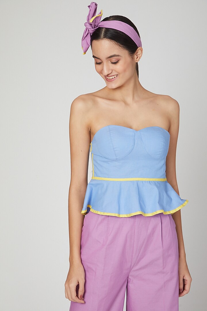 Sky Blue Peplum Bustier Top by Three Piece Company at Pernia's Pop Up Shop
