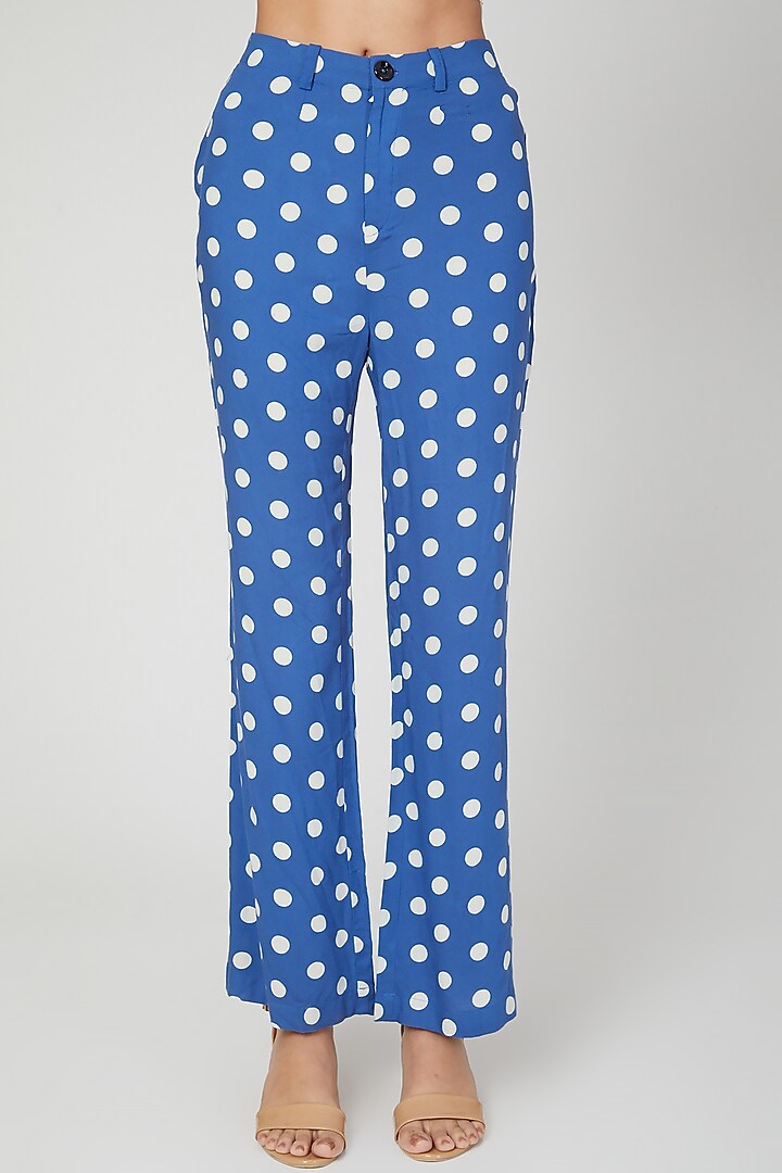 Blue & White Straight Fit Trousers by Three Piece Company at Pernia's Pop Up Shop