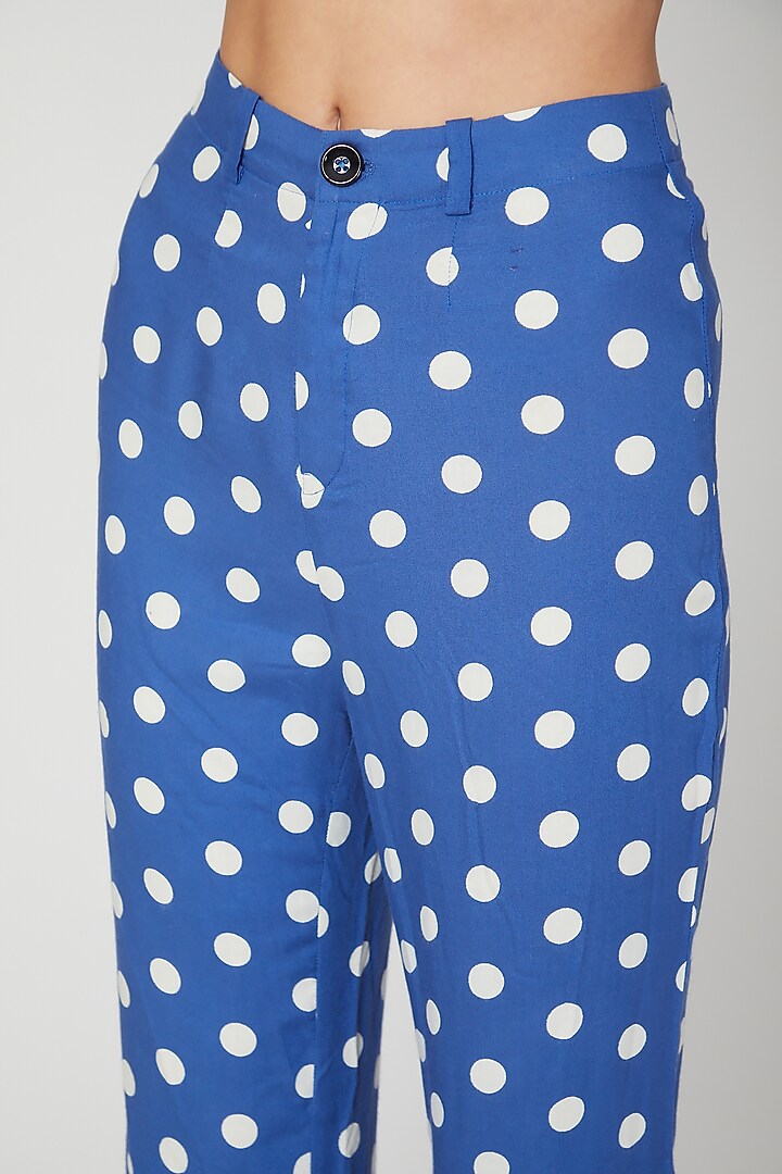 Blue & White Straight Fit Trousers by Three Piece Company at Pernia's Pop Up Shop
