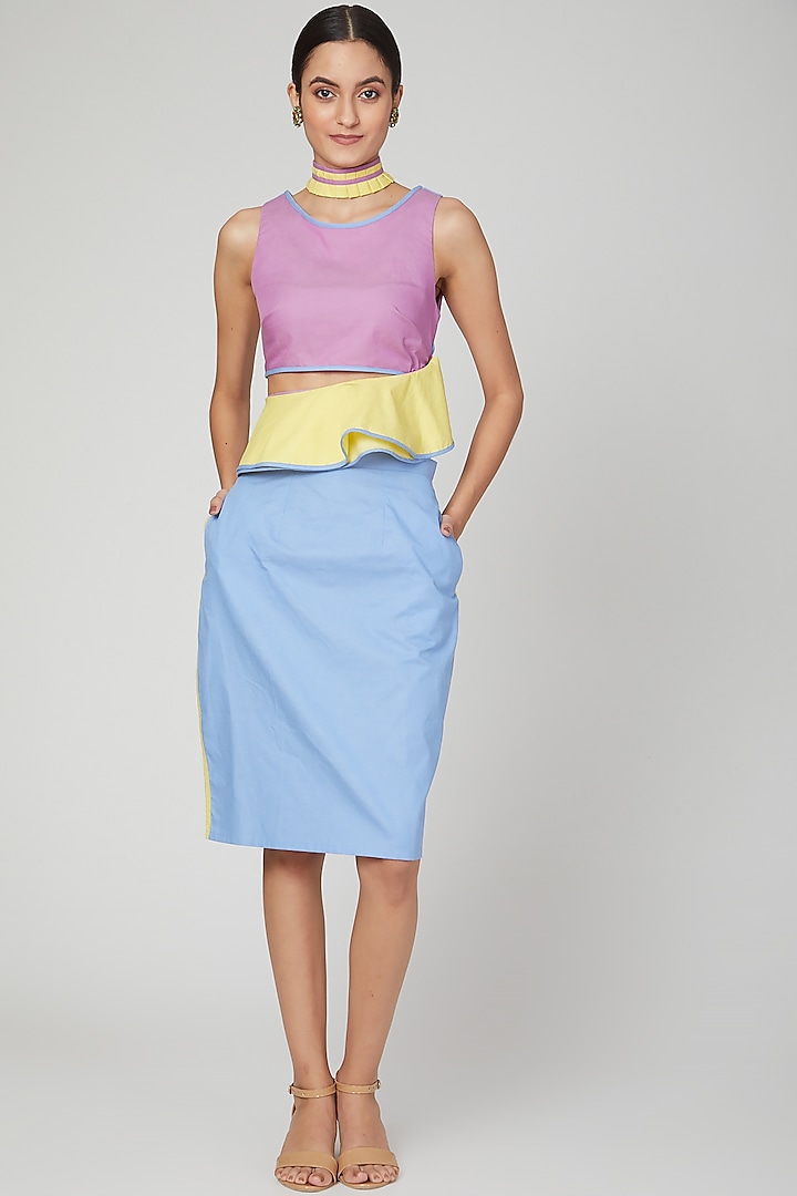 Yellow & Lilac Ruffled Crop Top by Three Piece Company