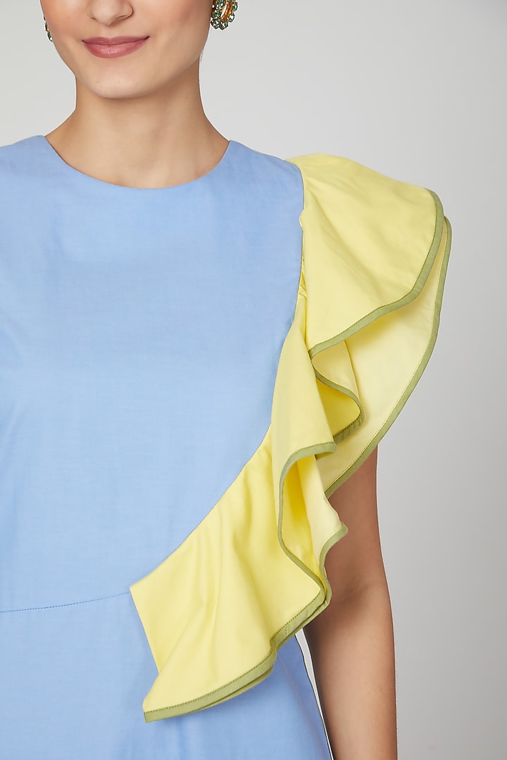 Sky Blue & Yellow Ruffled Summer Dress by Three Piece Company at Pernia's Pop Up Shop