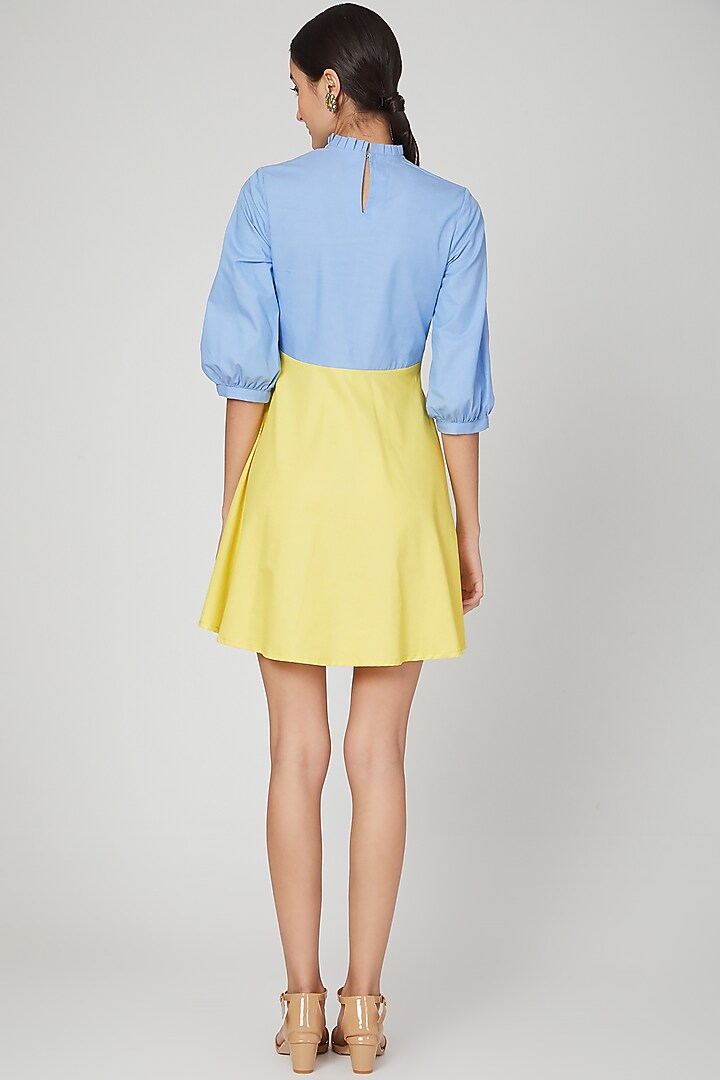 Yellow & Blue Color Blocked Summer Dress by Three Piece Company at Pernia's Pop Up Shop