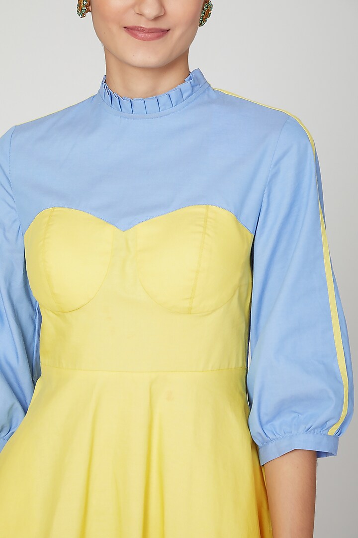 Yellow & Blue Color Blocked Summer Dress by Three Piece Company at Pernia's Pop Up Shop