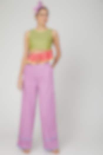 Moss Green & Rose Pink Crop Top by Three Piece Company
