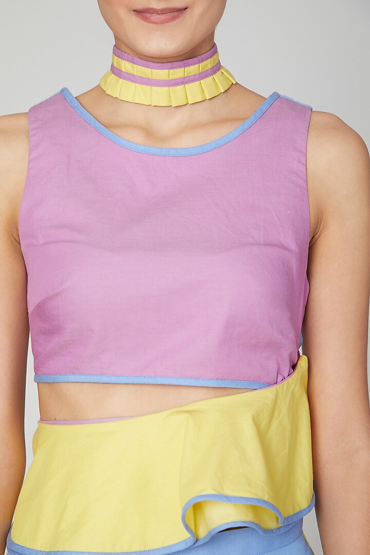 Sky Blue & Yellow Color Blocked Pencil Skirt by Three Piece Company at Pernia's Pop Up Shop