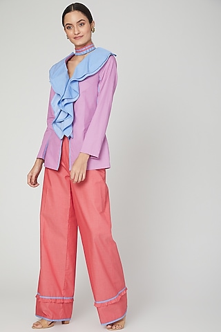 Rose Pink Mid Waist Flared Pants by Three Piece Company