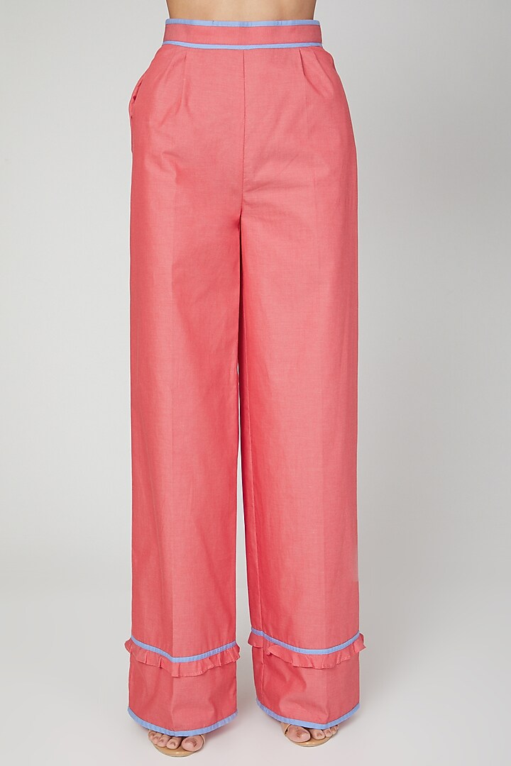 Rose Pink Mid Waist Flared Pants by Three Piece Company at Pernia's Pop Up Shop