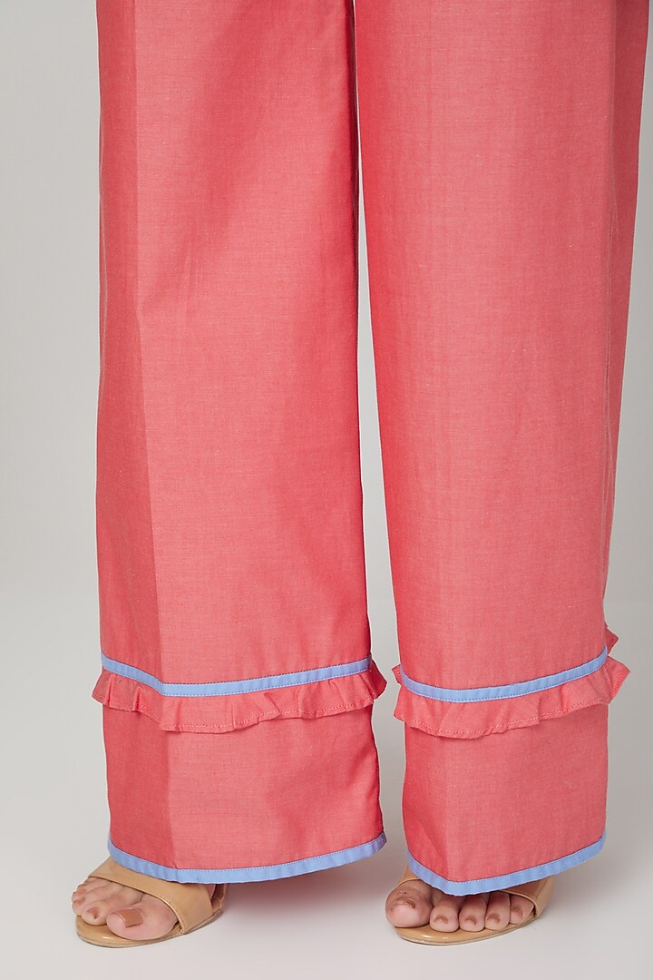 Rose Pink Mid Waist Flared Pants by Three Piece Company at Pernia's Pop Up Shop