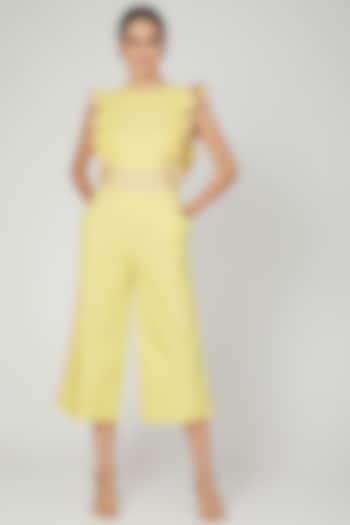 Yellow Jumpsuit With Ruffled Detailing by Three Piece Company