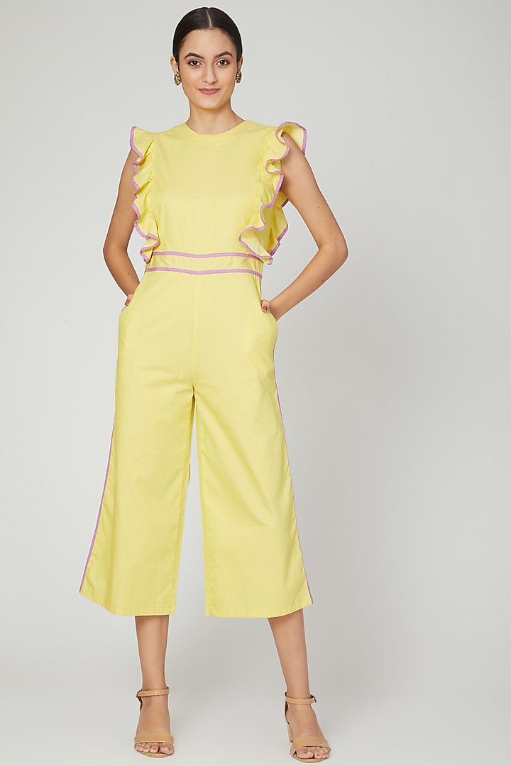 Yellow Jumpsuit With Ruffled Detailing by Three Piece Company