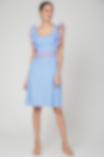 Sky Blue Backless Dress With Ruffled Tie-Up by Three Piece Company