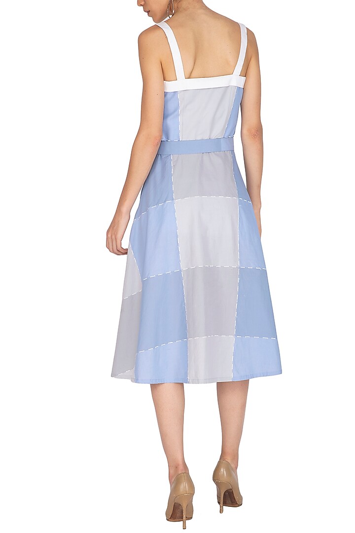 Lavender Blue & Grey Embroidered Summer Dress With Belt by Three Piece Company at Pernia's Pop Up Shop