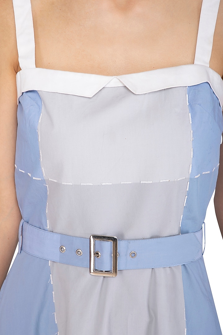 Lavender Blue & Grey Embroidered Summer Dress With Belt by Three Piece Company at Pernia's Pop Up Shop