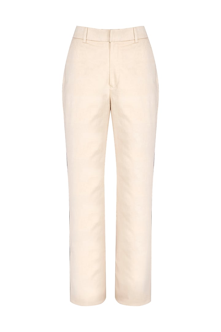 Ecru Trouser Pants by Three Piece Company