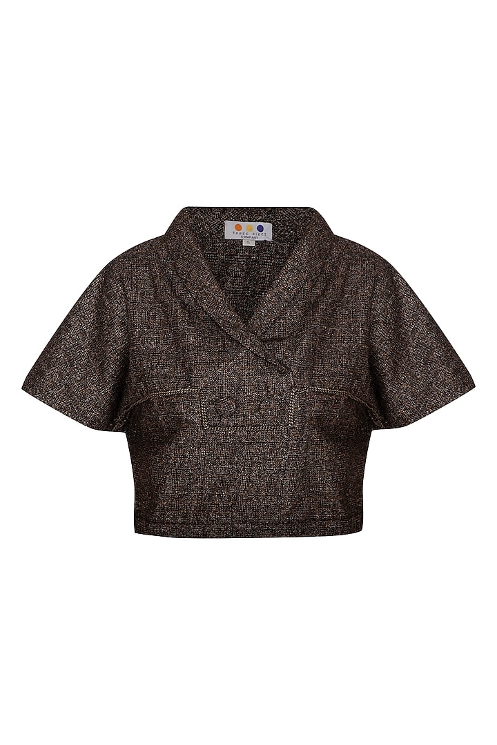 Brown Shawl Collared Top by Three Piece Company