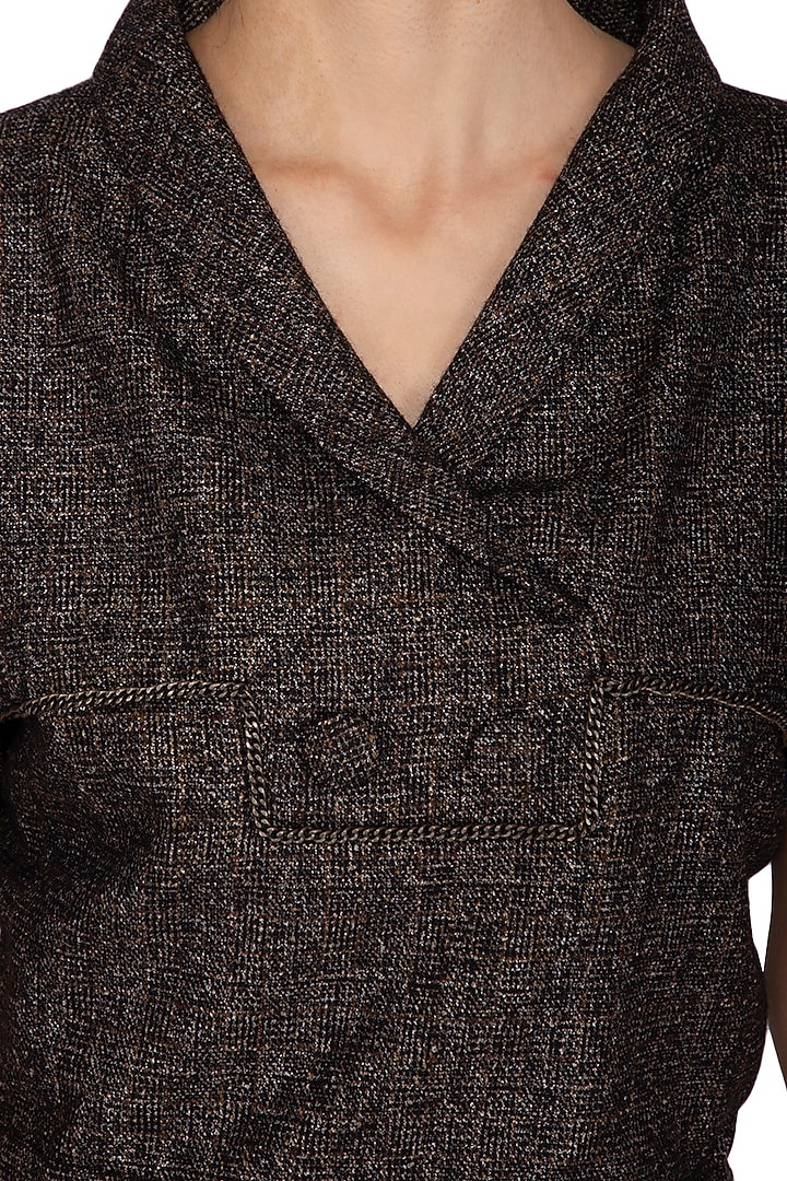 Brown Shawl Collared Top by Three Piece Company at Pernia's Pop Up Shop